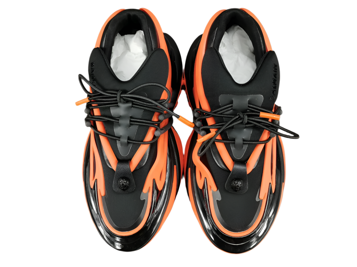 Black Orange BALMAlN Unicorn Leather Low Top Sneakers